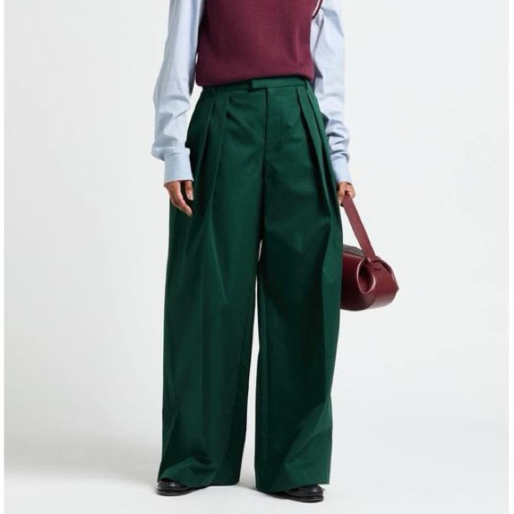 Burberry Forest Green Wide-Leg Pleated Trousers